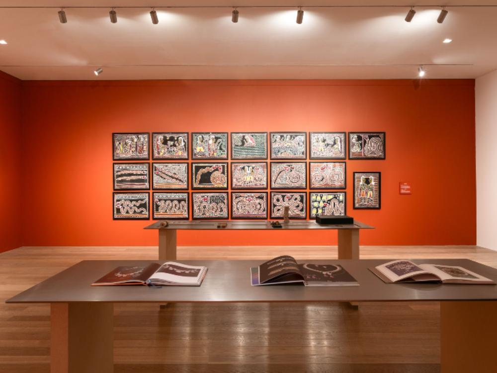 The works of Madhubani artist Baua Devi on display at the exhibition 