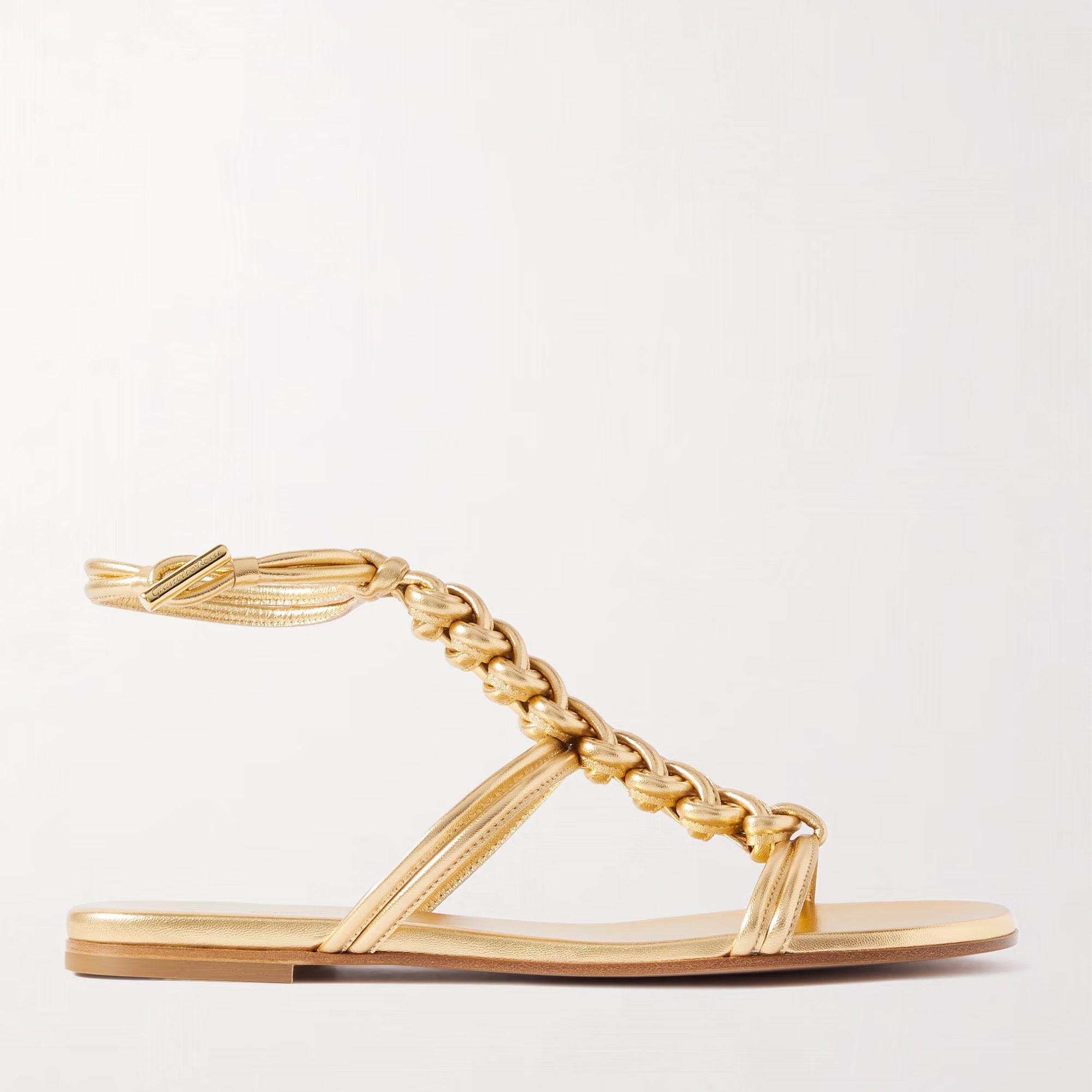 Gianvito Rossi Capua metallic braided leather sandals
