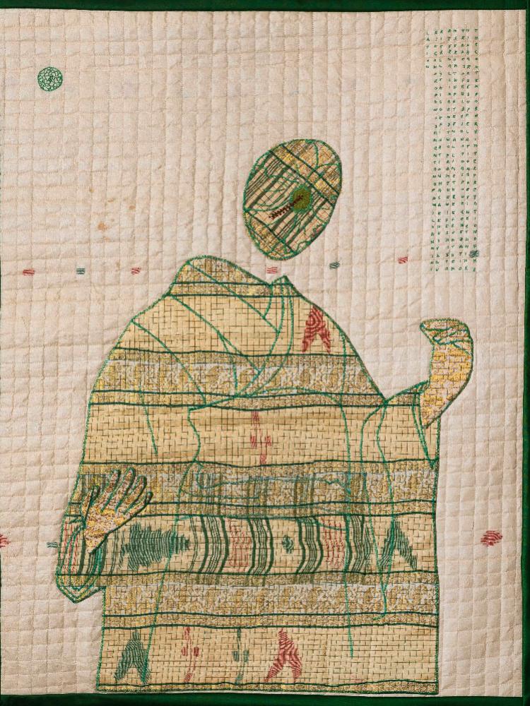 ‘Poster 18’, reconstructed saries; silk, thread, cotton and polyester, The Nod Mag