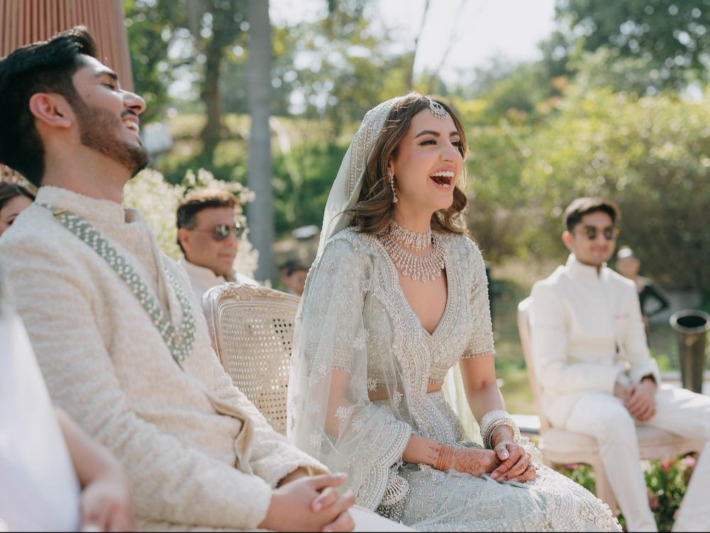 Bride Rhea Narula Chowdhri opted for a subtle sage green for her big day