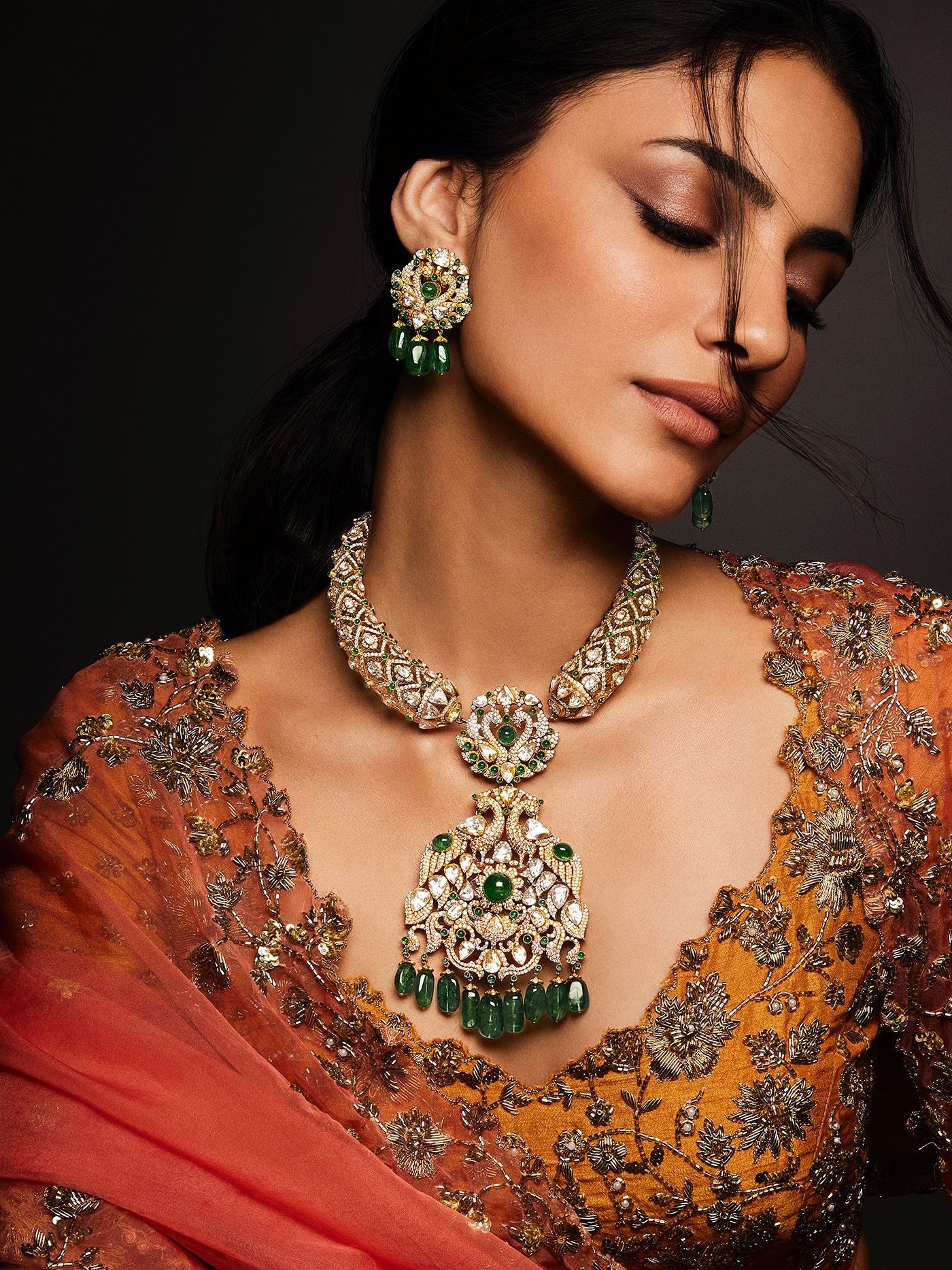 Emerald drop Polki bridal set