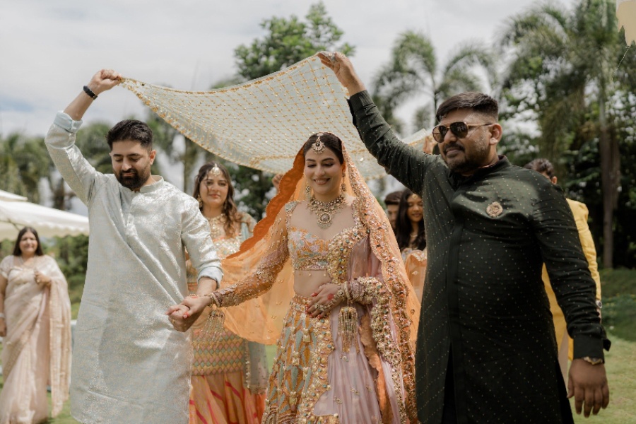 Shubhika Sharma walking down the aisle at her wedding