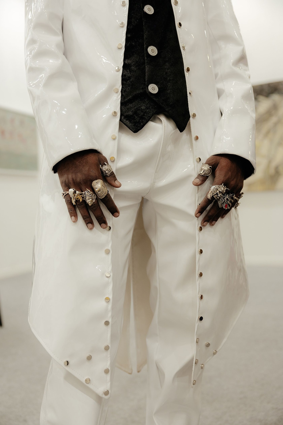 A close-up of artist Tito Stanley’s silver jewellery