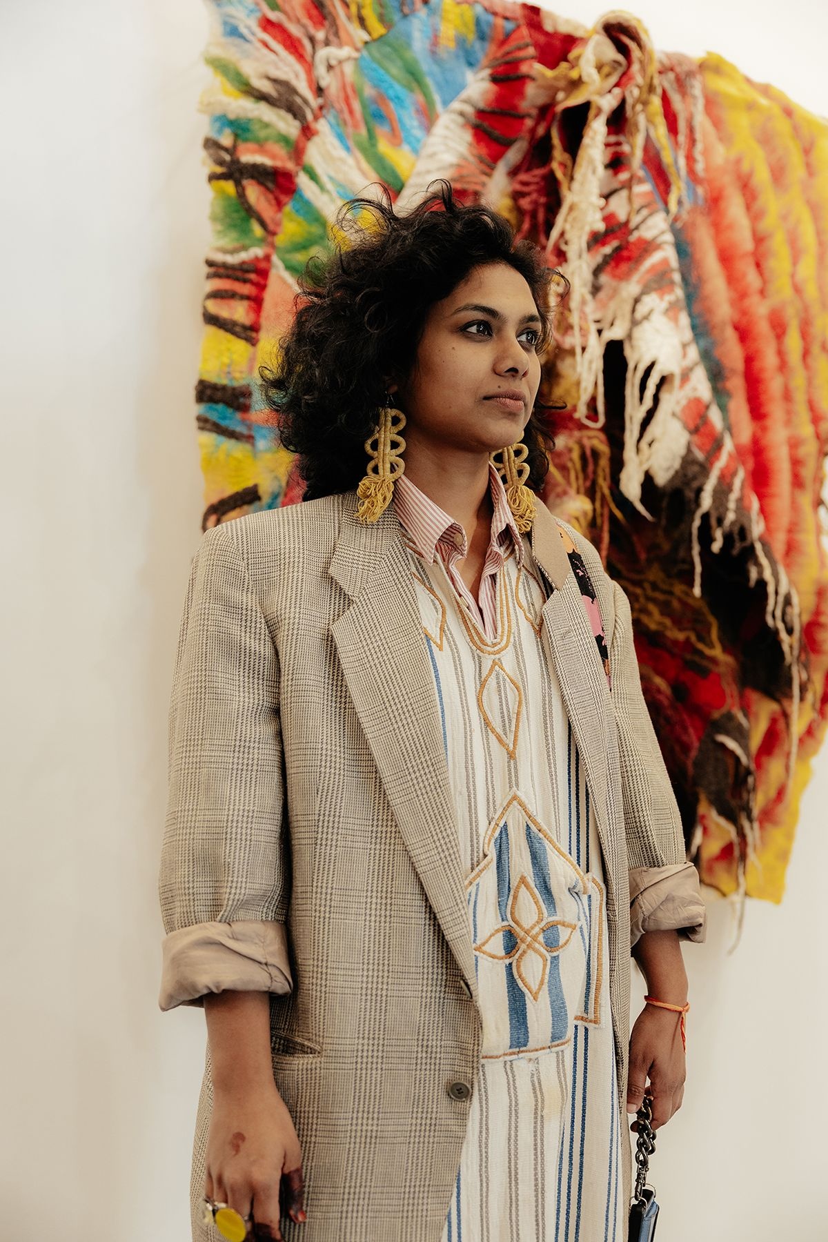 Textile artist Sagarika Sundaram in her boyfriend’s vintage Armani blazer