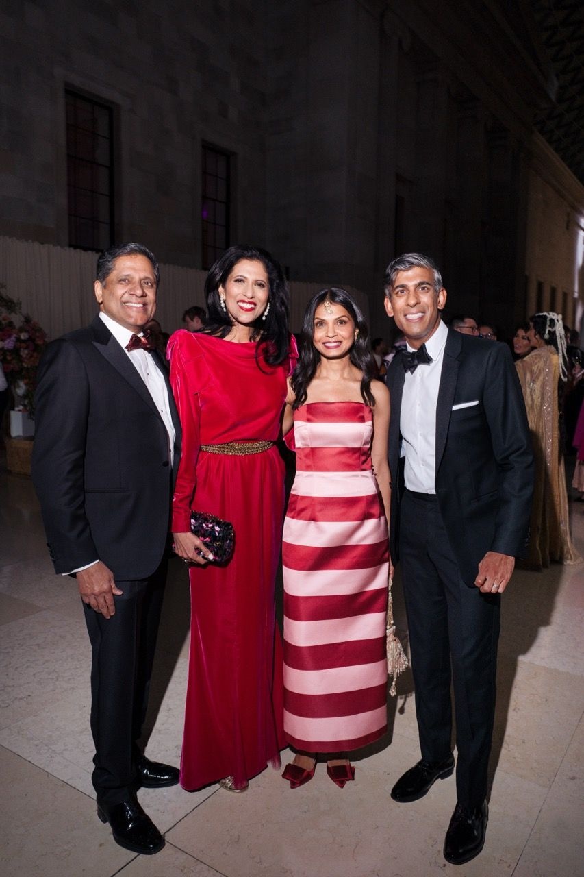 Kumar and Leena Nair with Akshata Murty and Rishi Sunak at the Pink Ball, British Museum