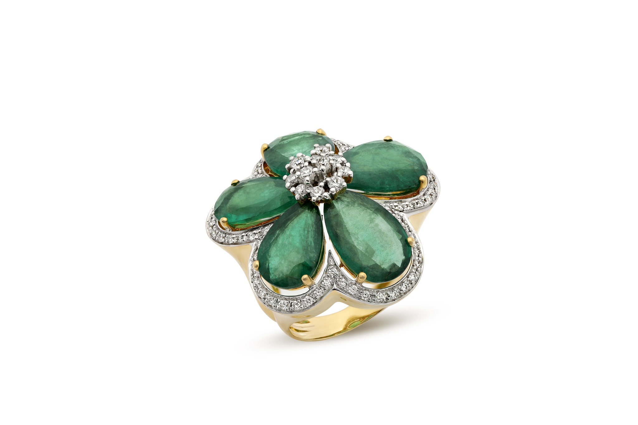 Emerald Floral Diamond Cocktail Ring, Bridal Layering, The Nod Mag