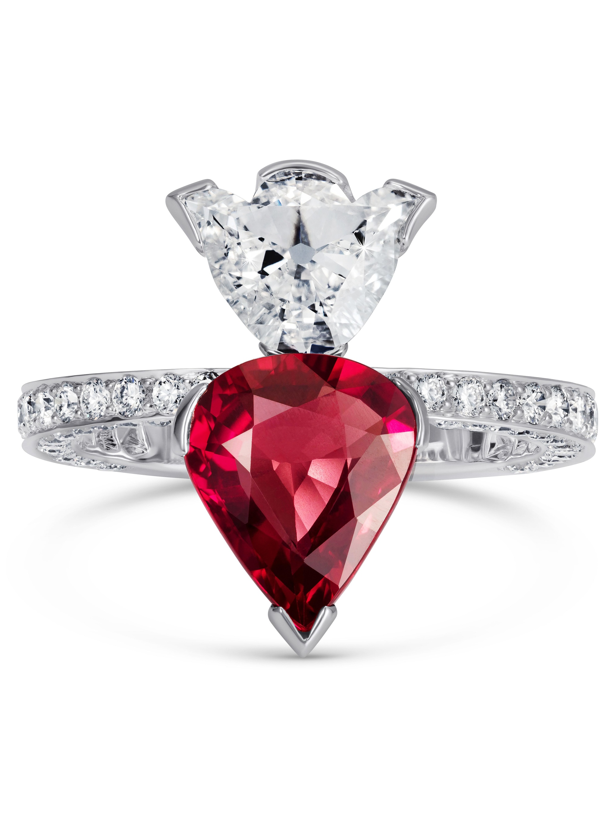 La tulipe mozambique ruby and diamond ring