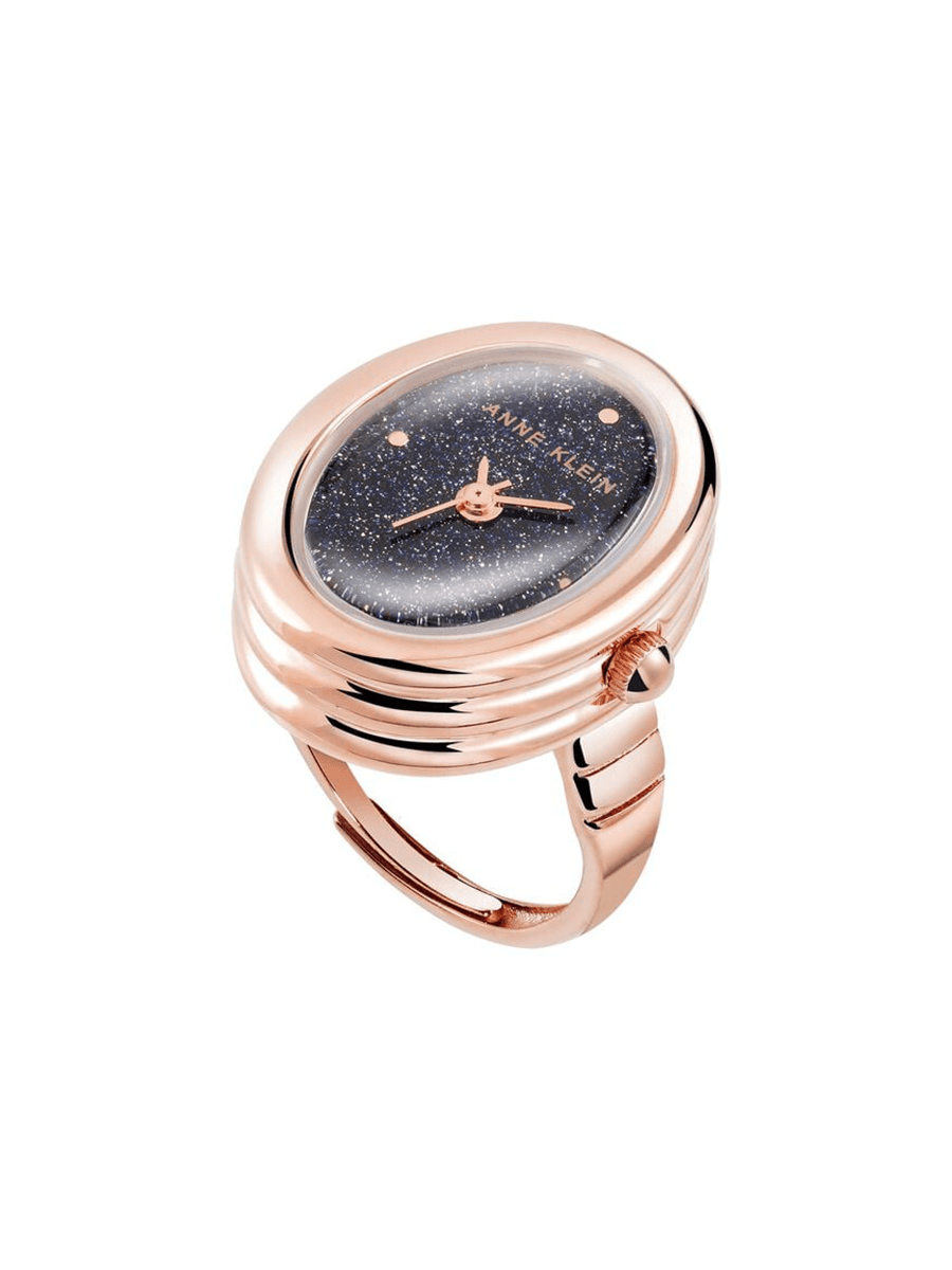 Anne Klein blue dial rose gold metal ring watch