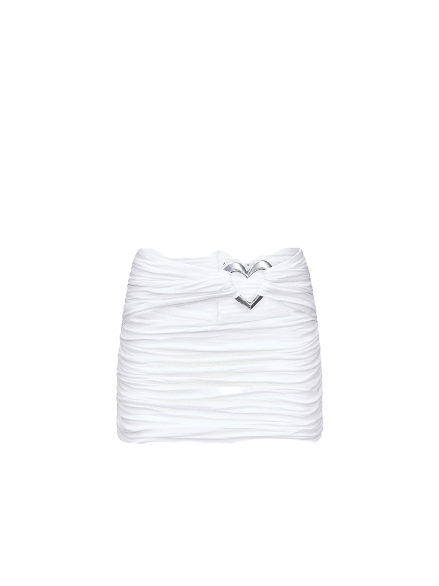 Area Heart Ruched Mini Skirt with heart hardware detail