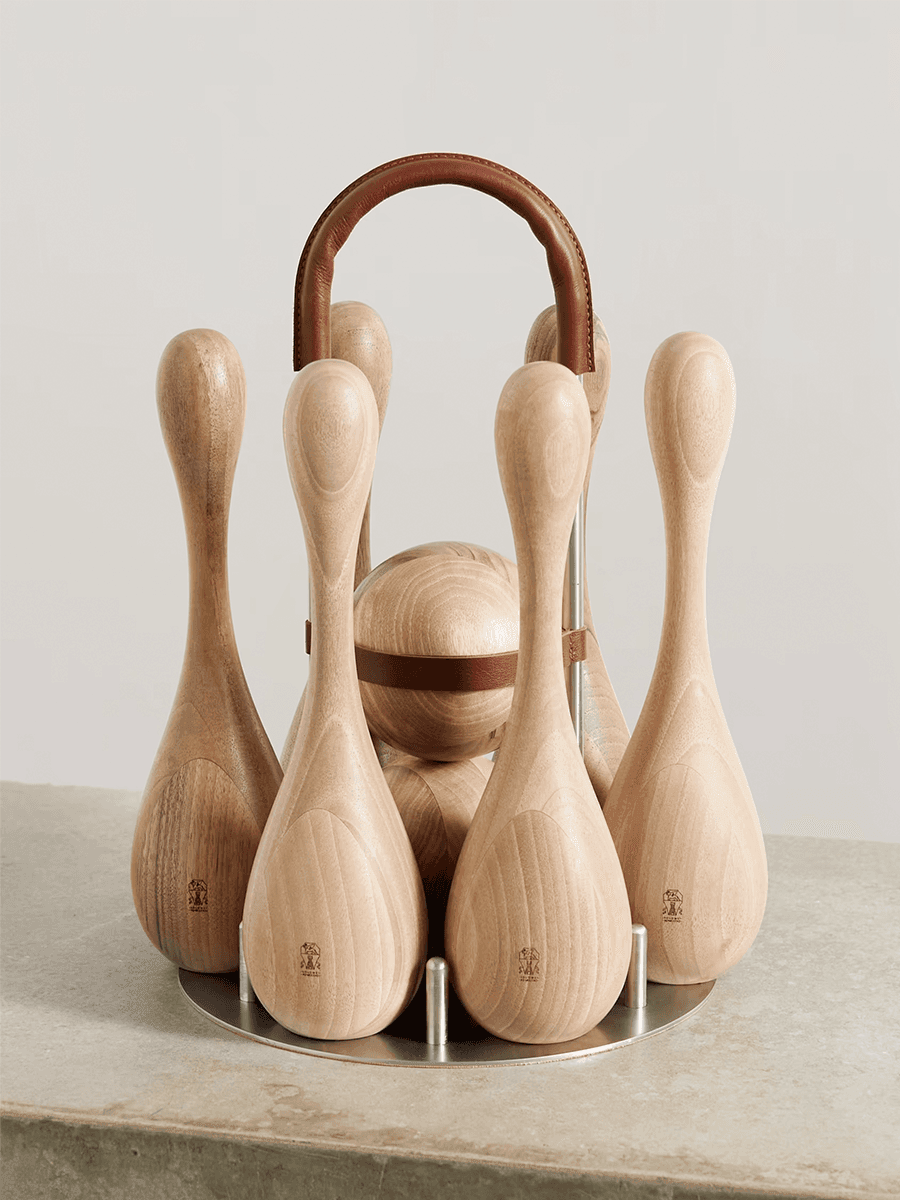 Brunello Cucinelli Leather-trimmed wood skittles set