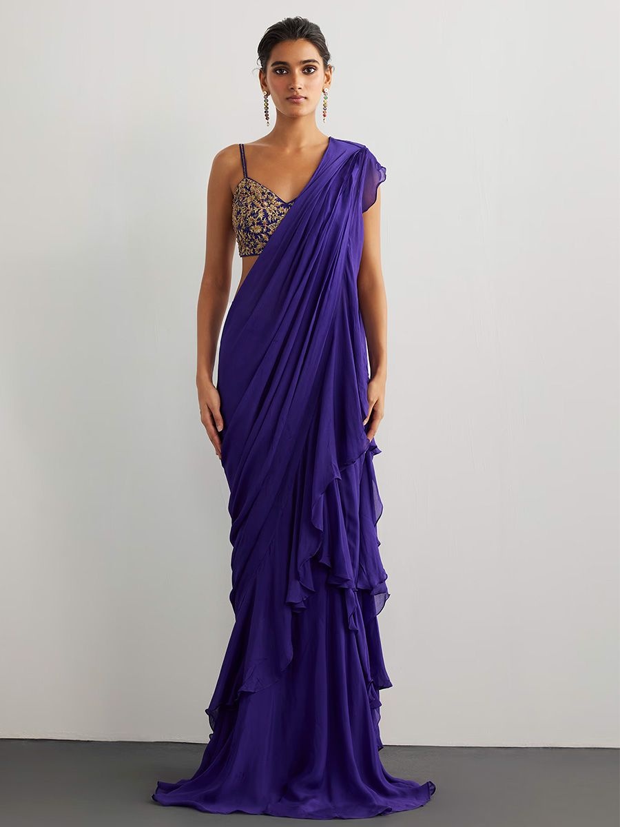 Ritu Kumar Purple & Gold Alaknanda Drape Saree, The Nod Mag