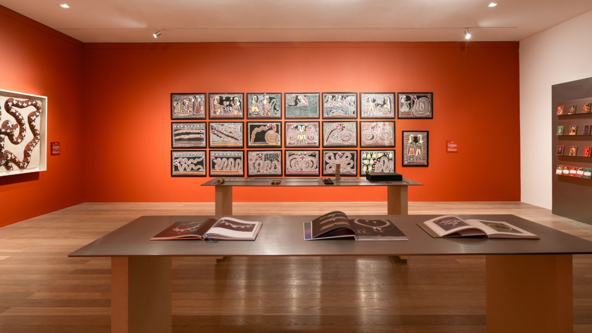 The works of Madhubani artist Baua Devi on display at the exhibition 