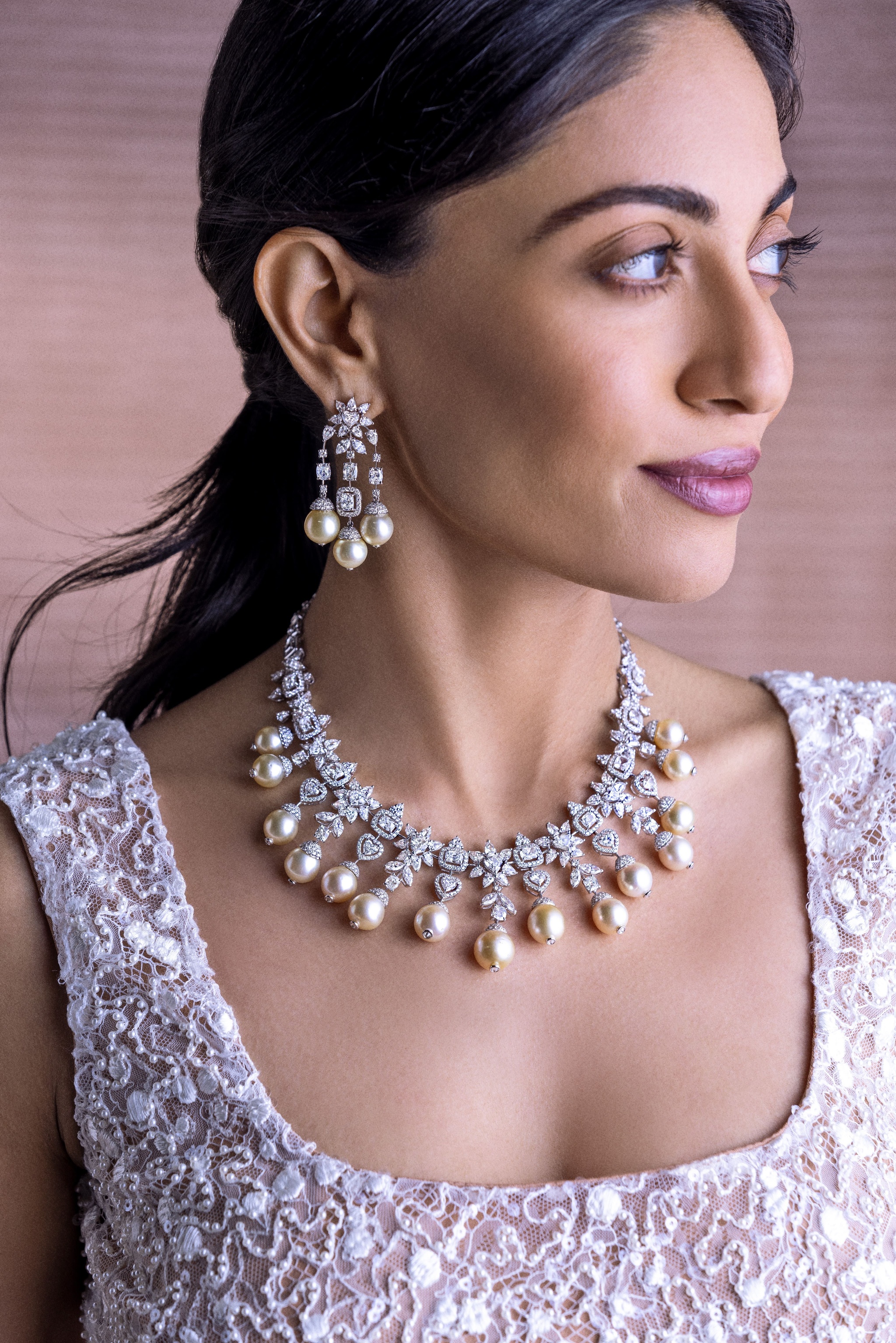 Canary Keshi Pearl and Diamond Bridal Earrings, Bridal Layering, The Nod Mag