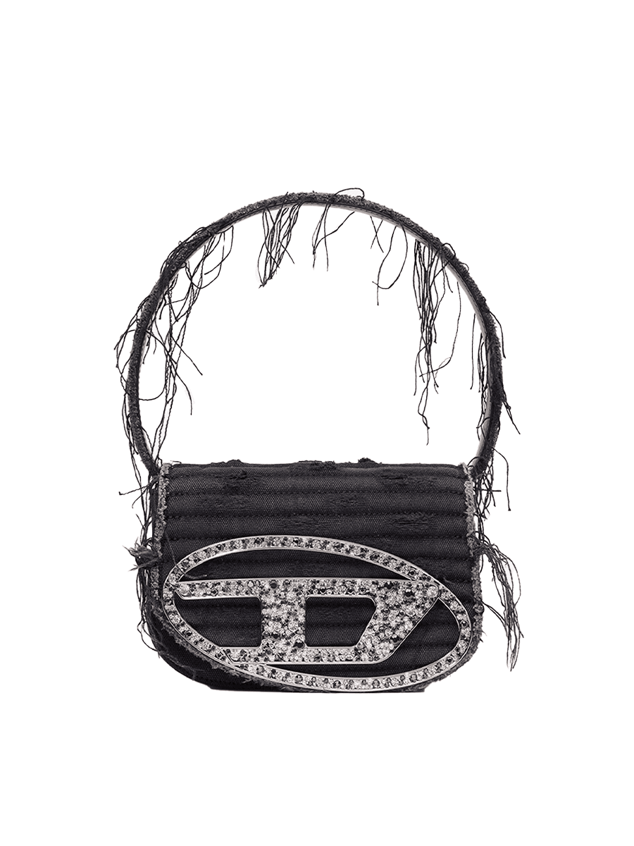 Diesel 1DR shoulder bag with frayed denim and crystal logo