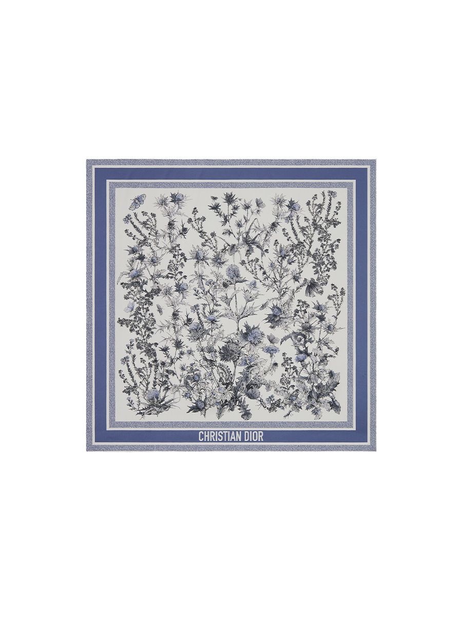 Dior Chardons 90 square scarf with blue border and flowers