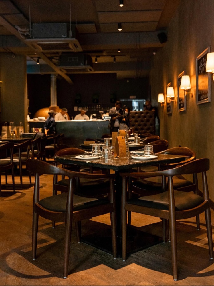 Contemporary wooden furniture with dim lighting