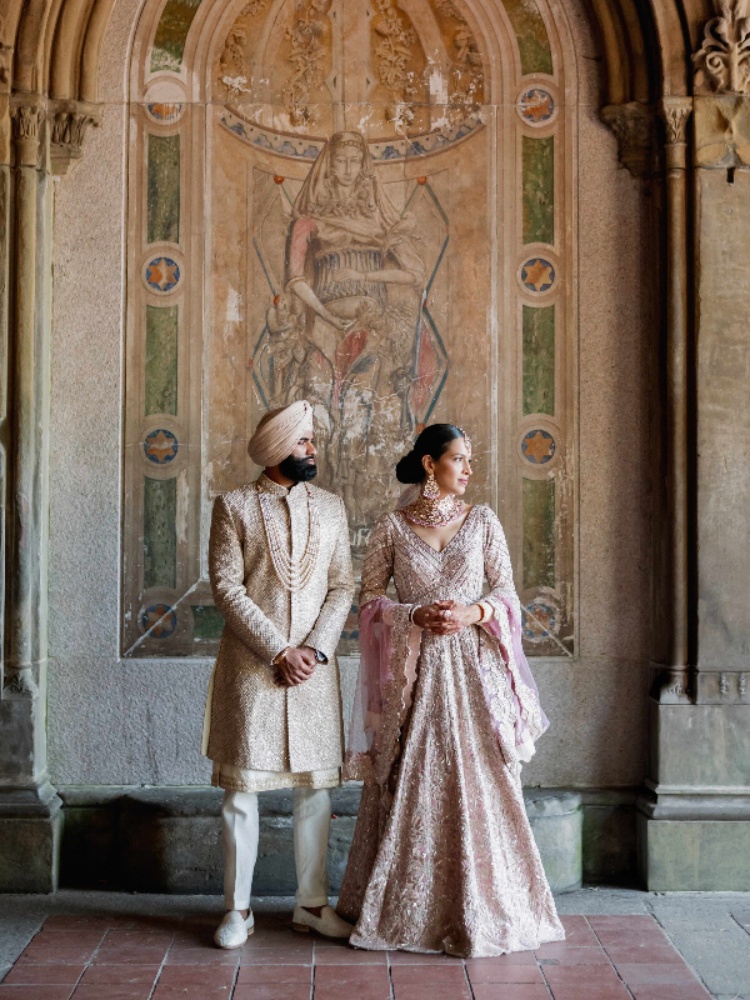 The groom in a sherwani from SVA by Sonam & Paras Modi