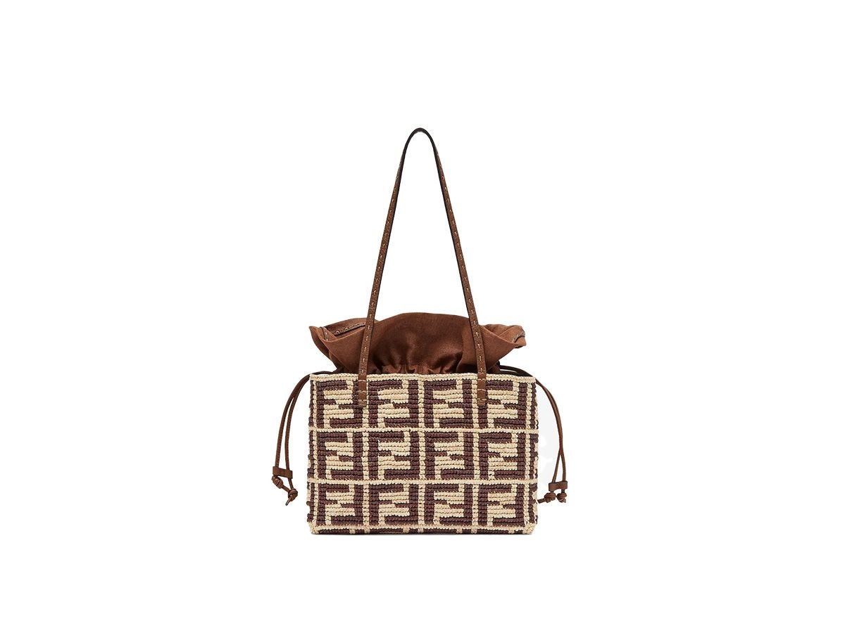 Fendi Small Roll Beige FF raffia crochet shopper 