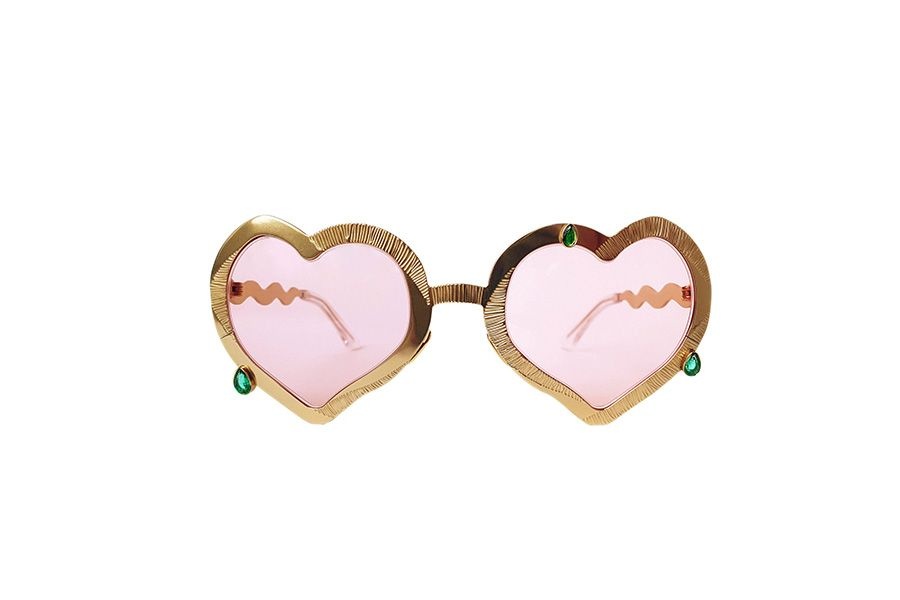 Francis De Lara Ribbon Hearts sunglasses with emerald teardrops