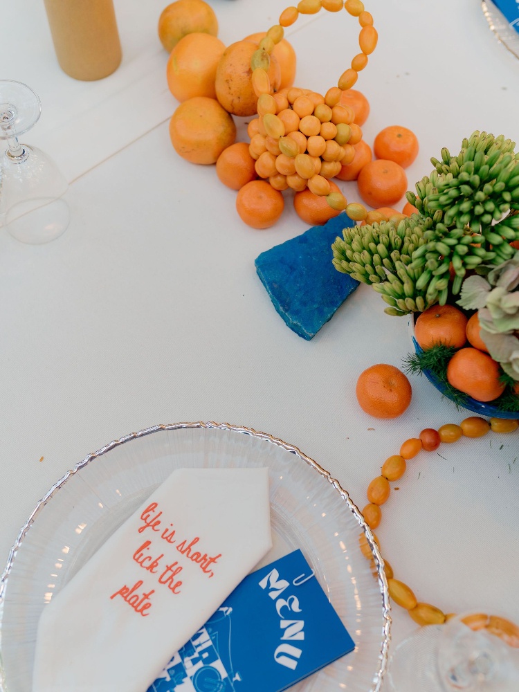 Fruits and flowers combined for an organic table setting