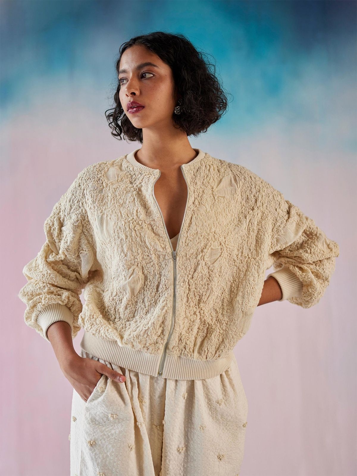 Ilk Pearl Lana smocked jacket