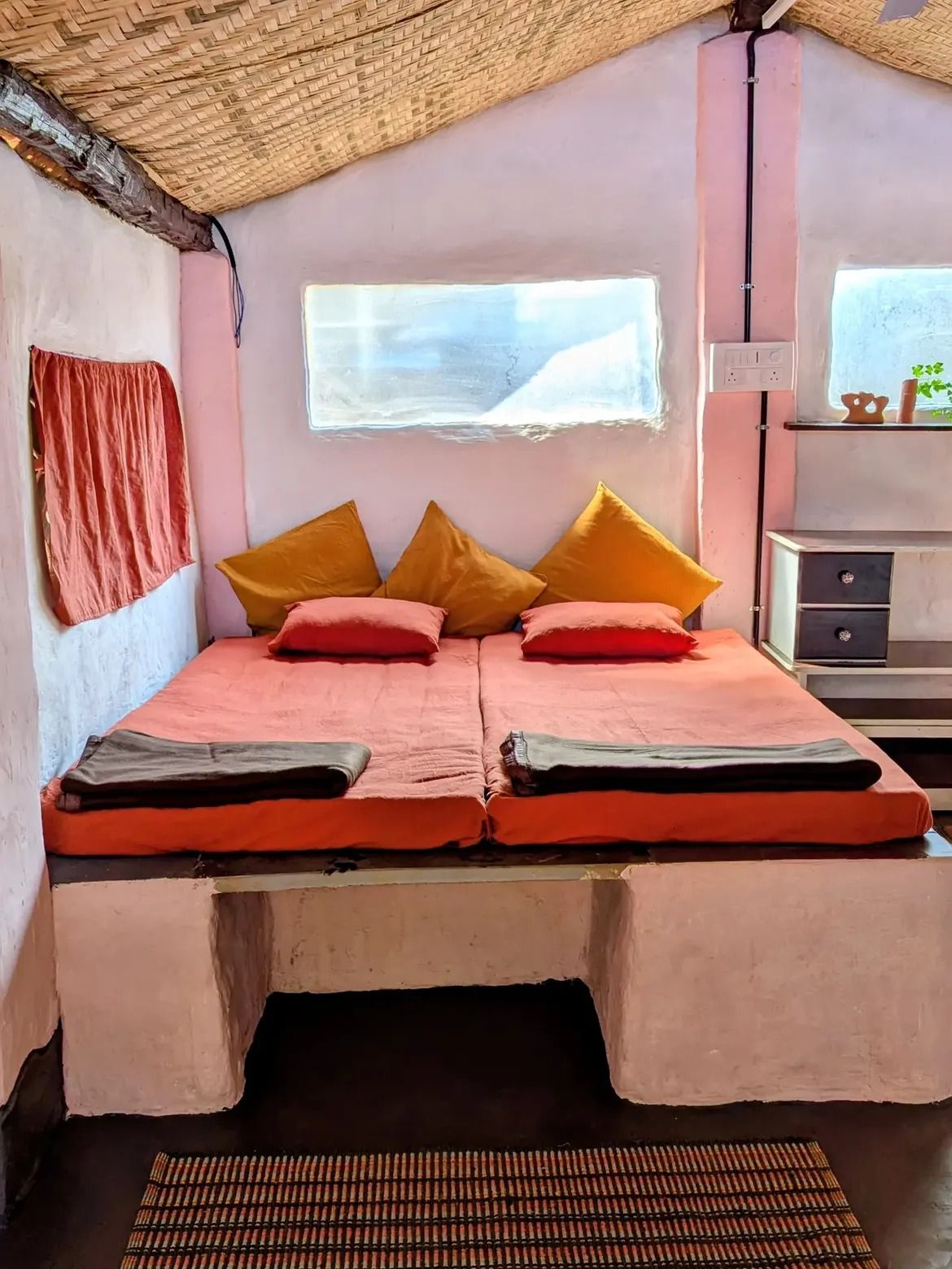 Rooms and beds built with mud