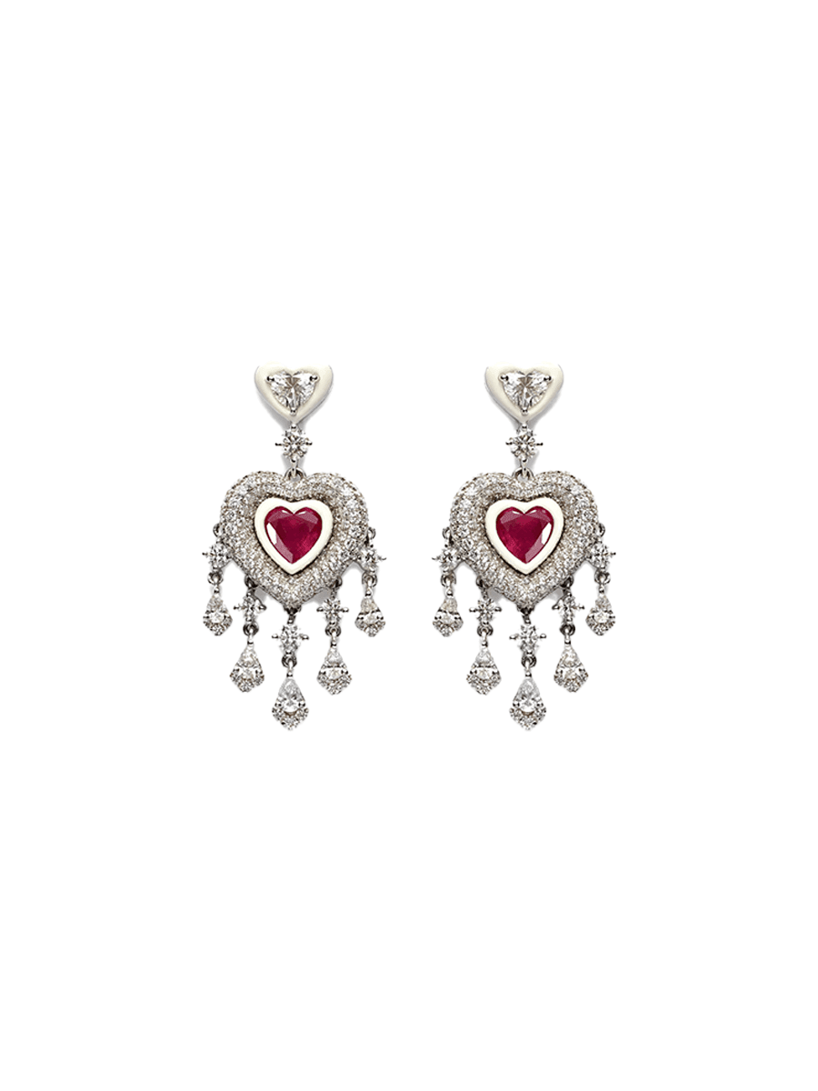 Kamyen Heart 18K white gold earrings