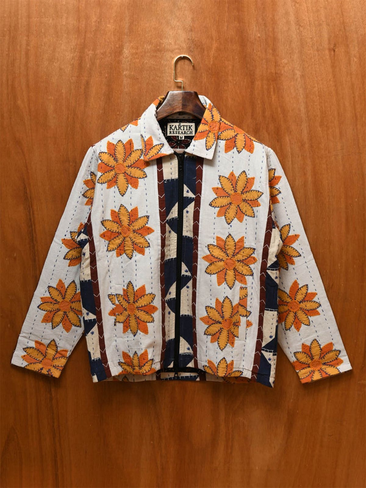 Kartik Research hand quilted Rangoli jacket featuring block print