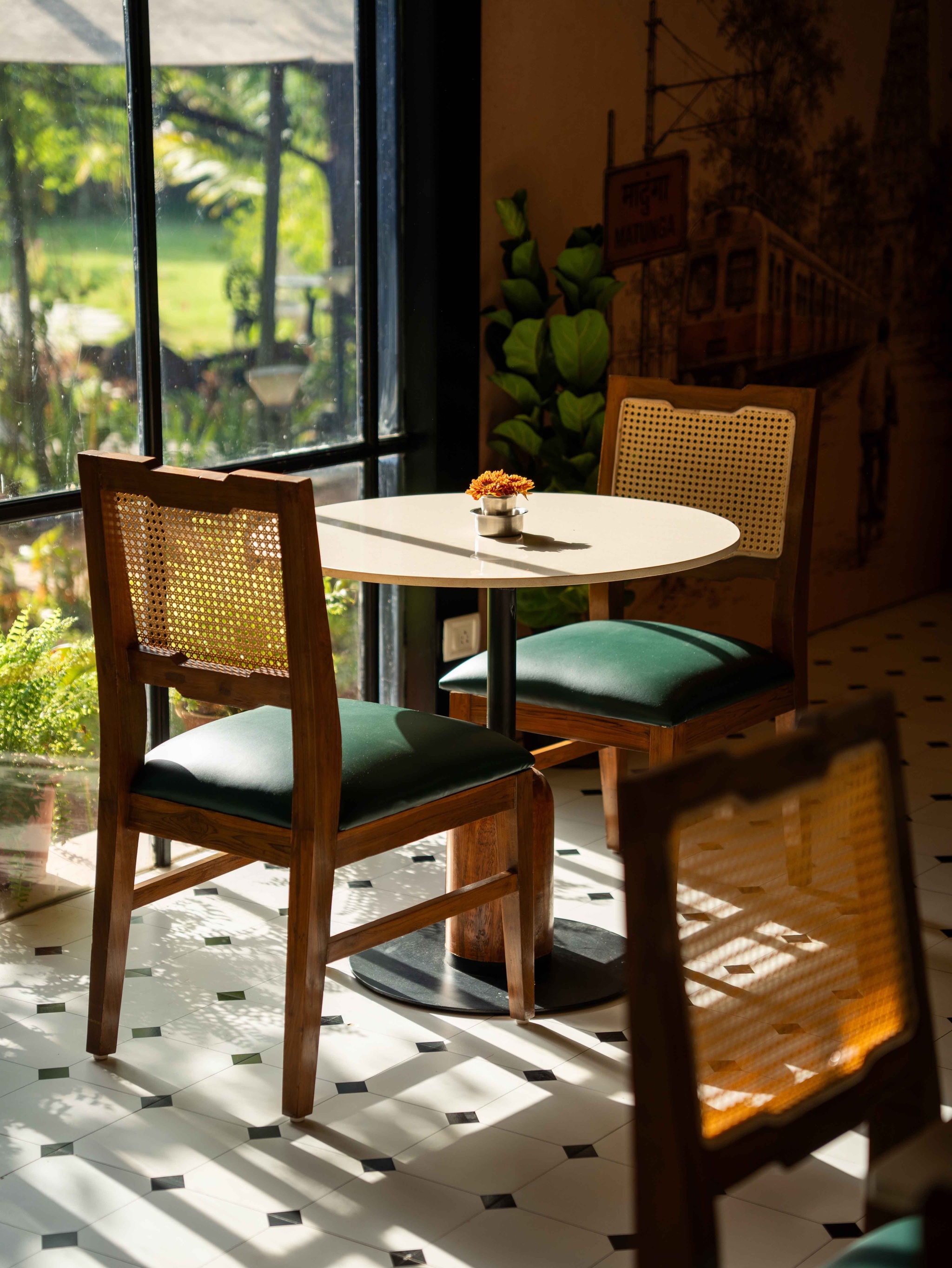 Cosy indoor seating with wooden furniture