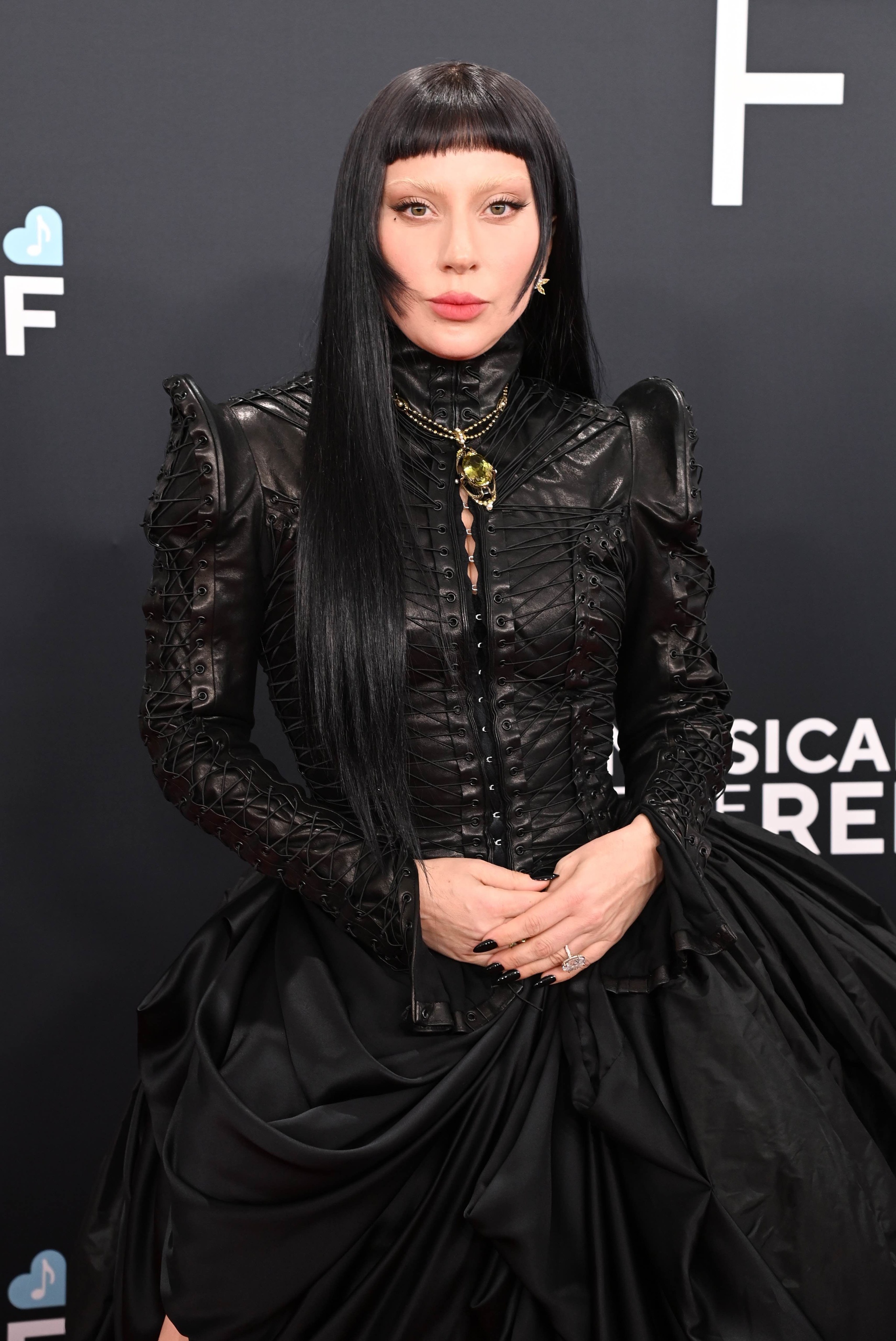 Lady Gaga at the 2025 Grammys with a Hime haircut