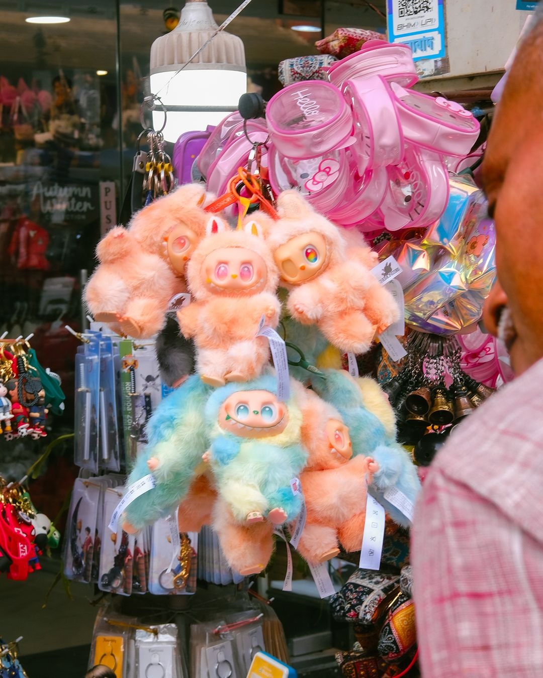 Lafufus, the counterfeit versions of the wildly popular Labubu dolls made by Pop Mart, at a market in Kolkata