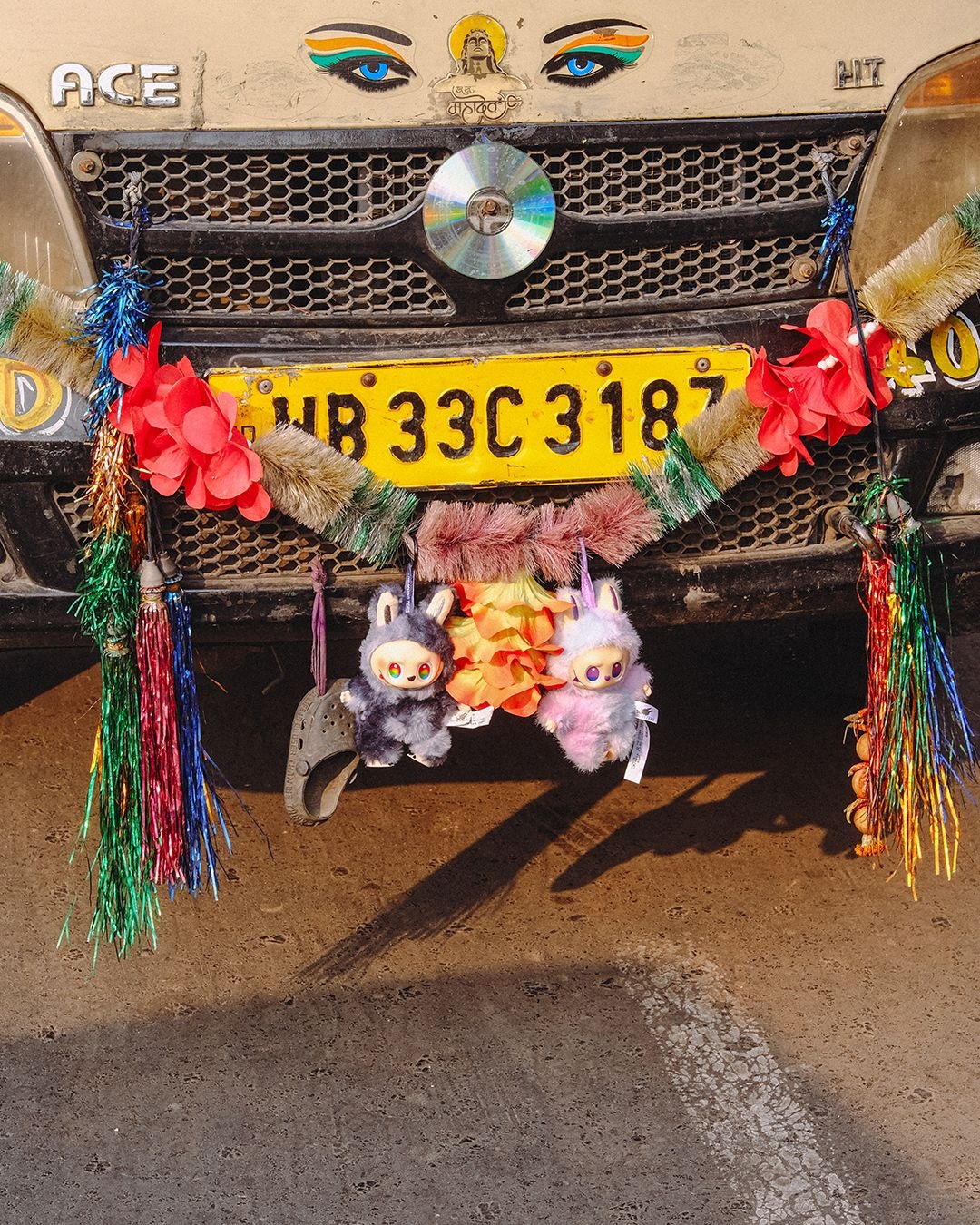 Lafufus, the counterfeit versions of the wildly popular Labubu dolls made by Pop Mart, on a truck in Kolkata
