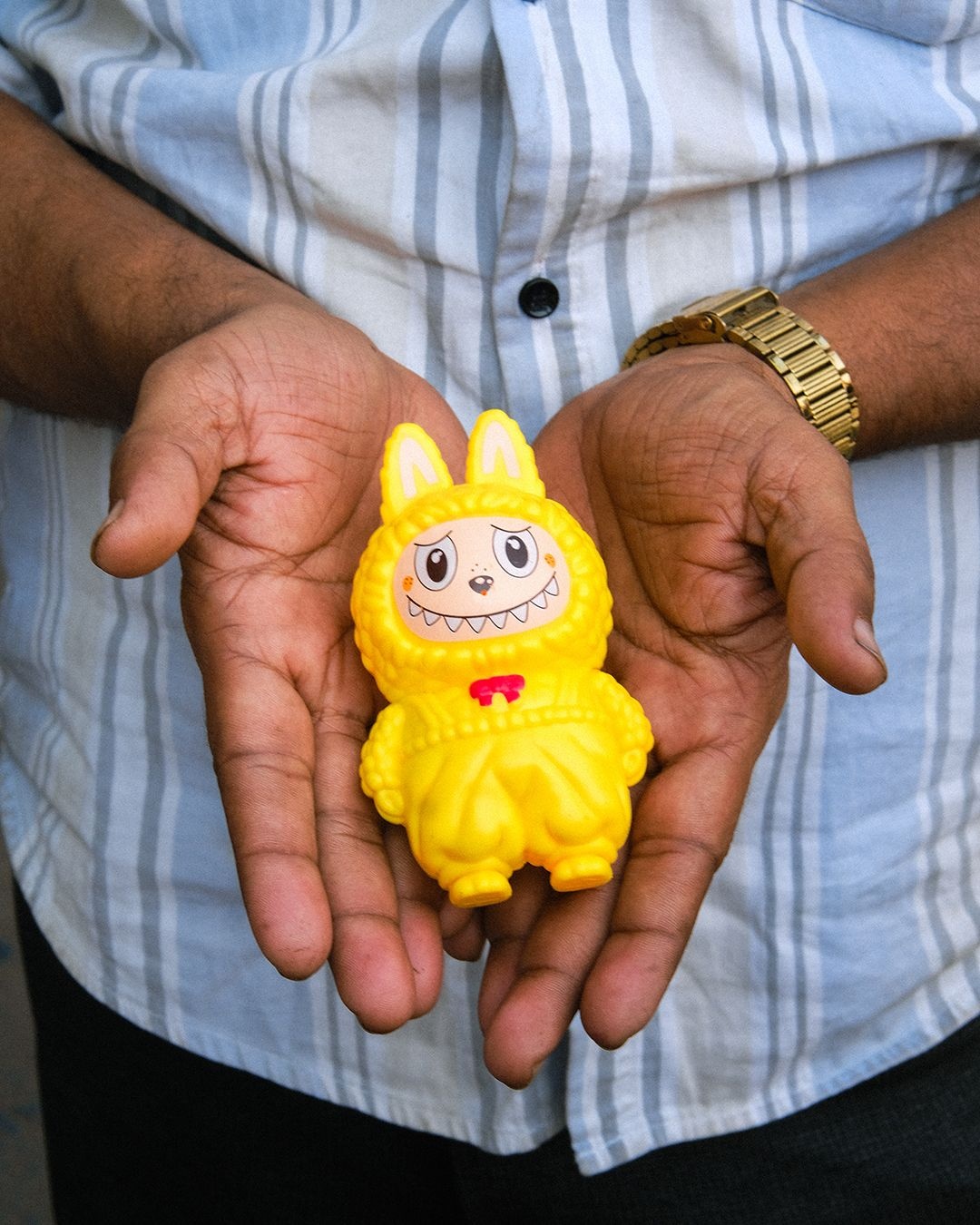 A plastic Lafufu toy inspired by Pop Mart's Labubu