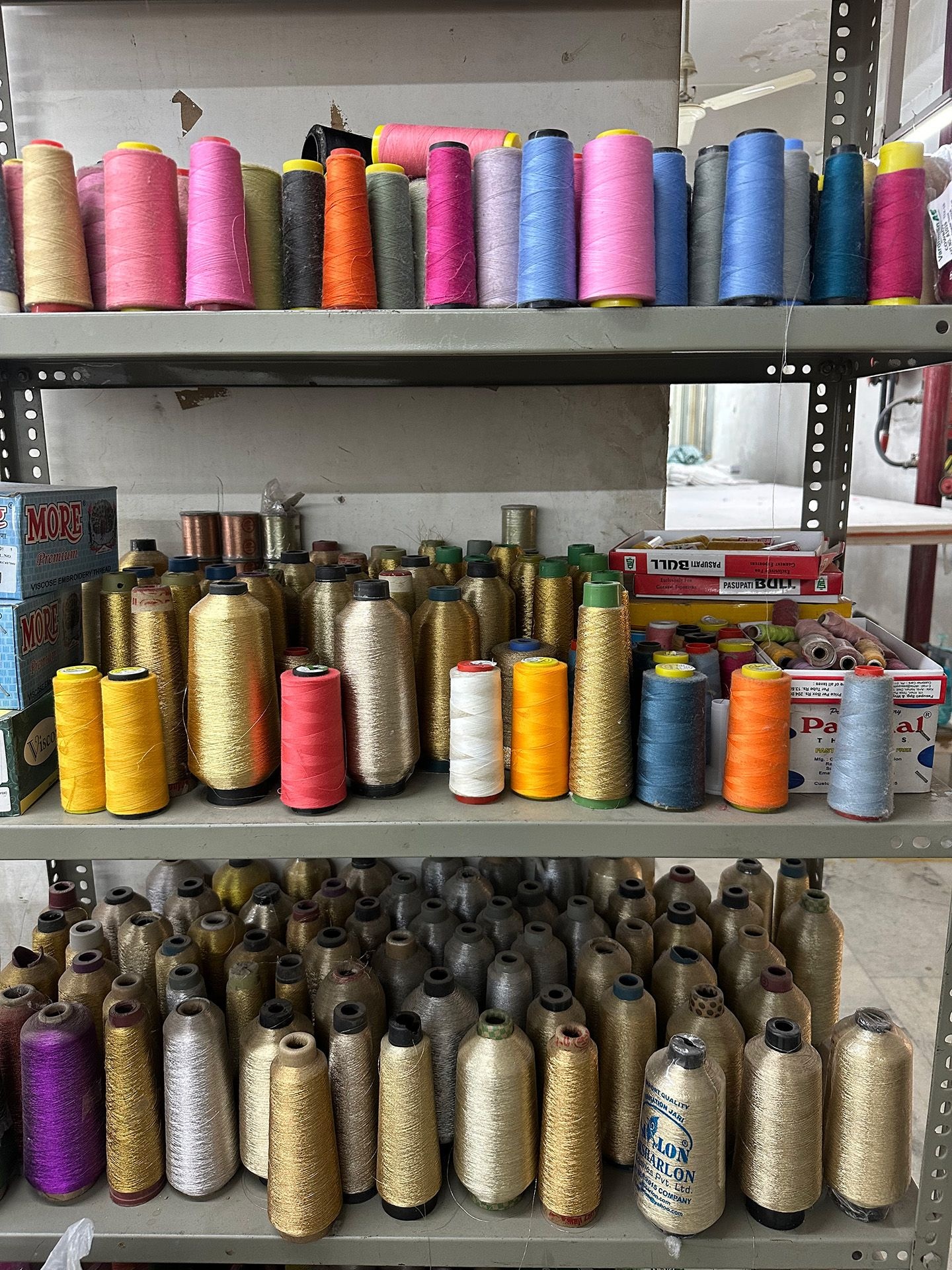 Spools of colourful threads at Laturia Shop’s studio in Jaipur