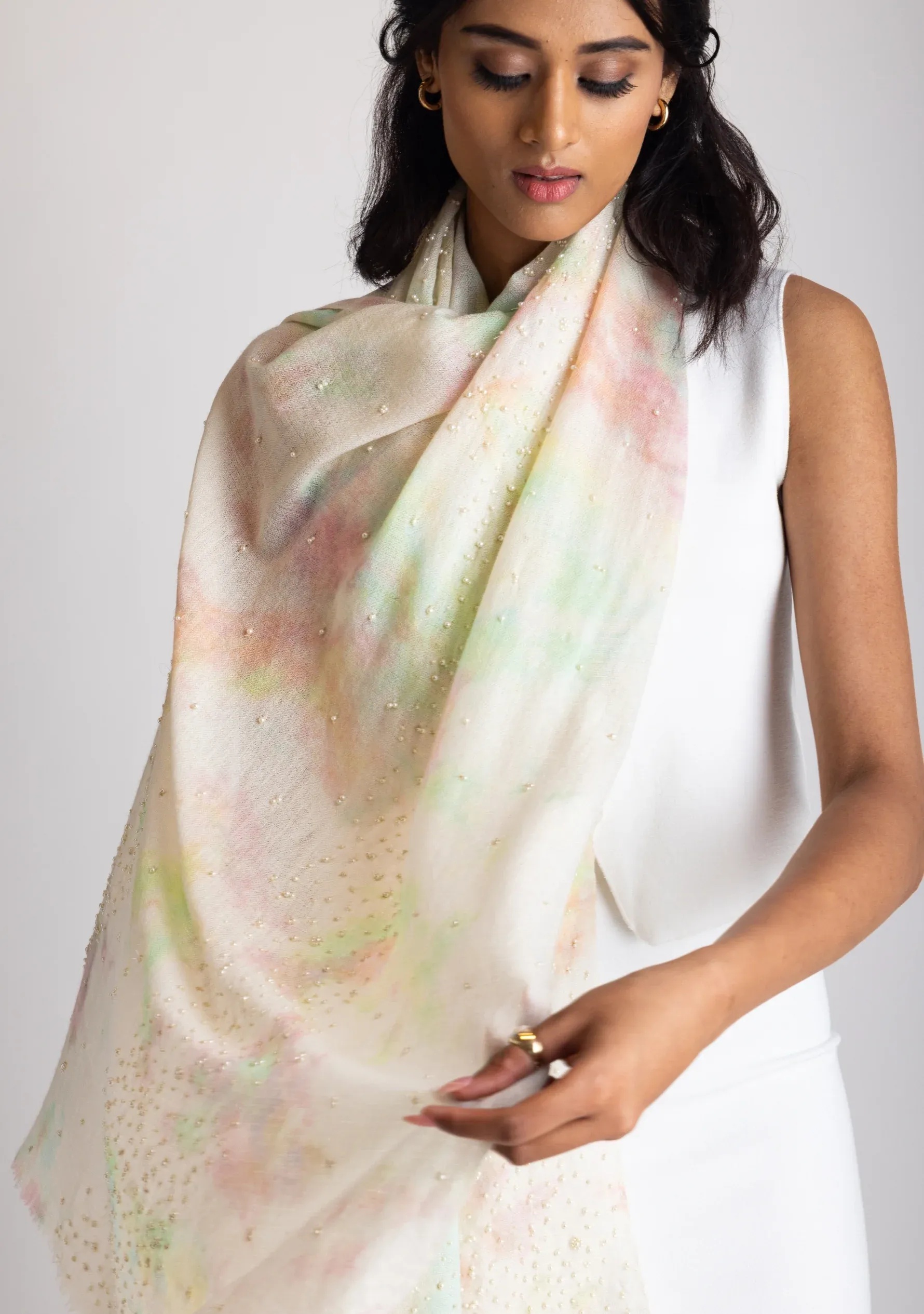 Multi-Pastel Cashmere Scarf from Maneesha Ruia