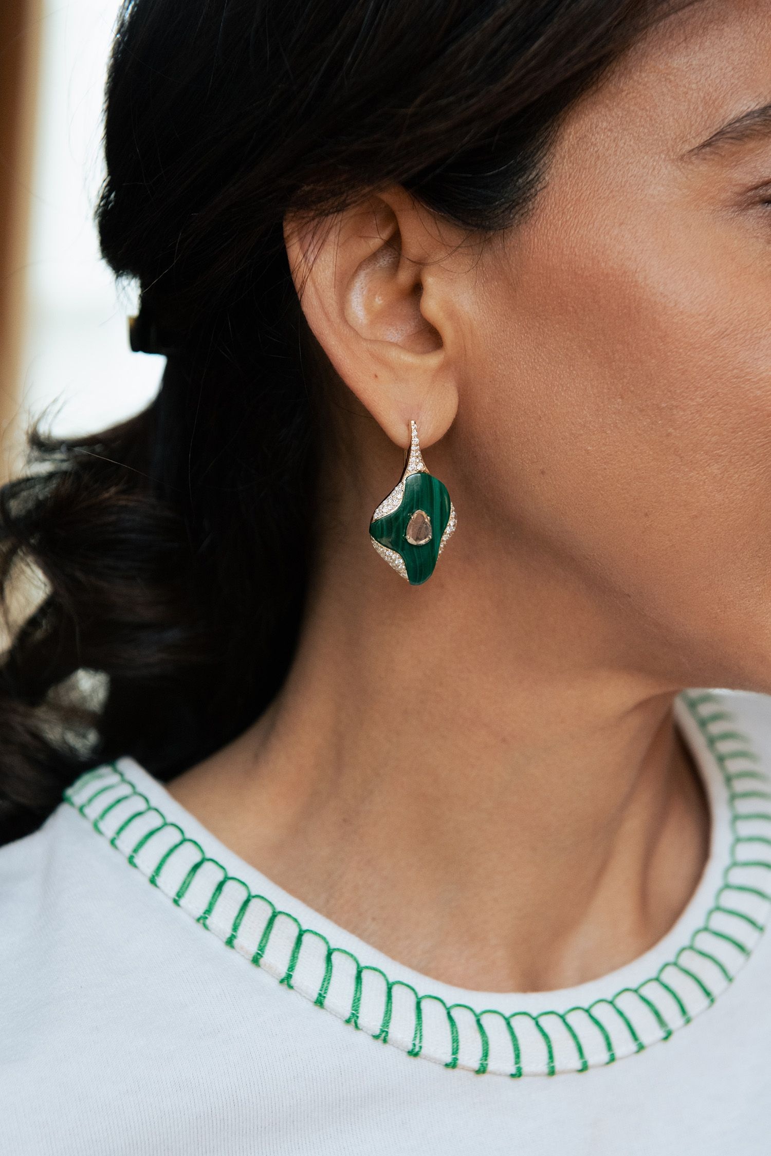 Manpriya Bath in her Morph Malachite earrings