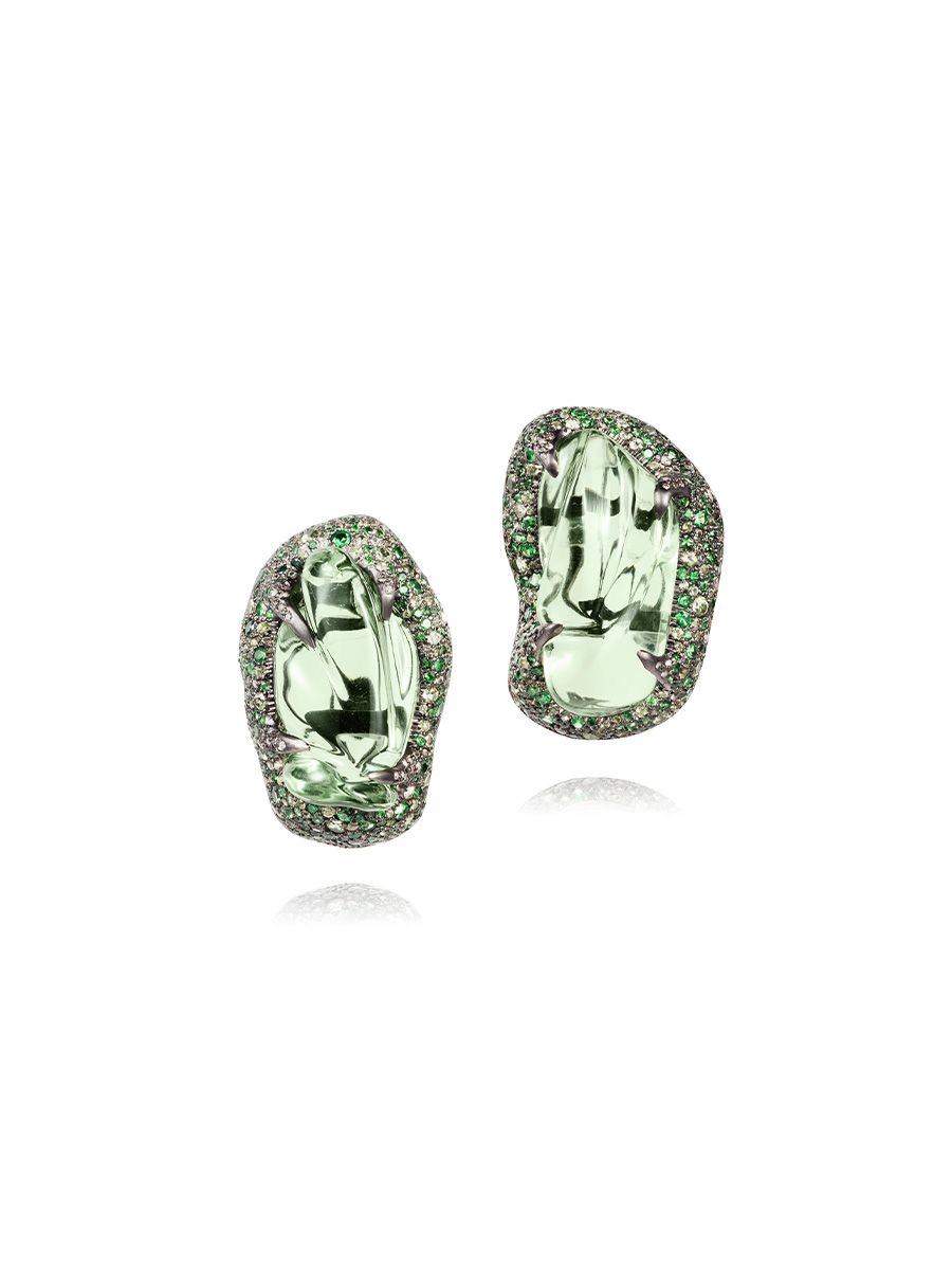 Rocky Roads Green Amethyst studs by Manpriya Jewellery