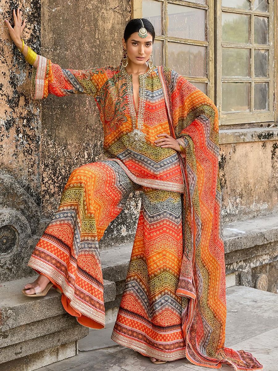 Monisha Jaising Orange Sharara Set
