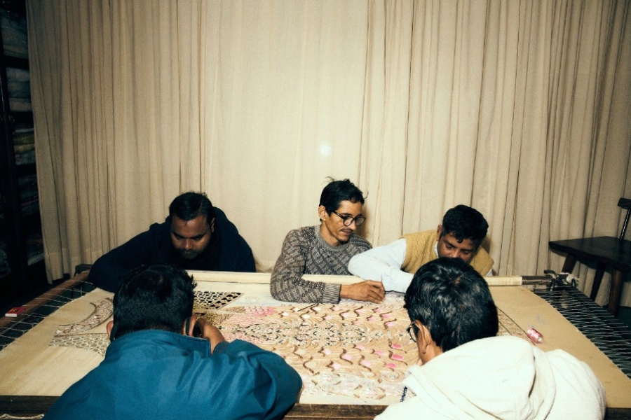 Artisans at work at the Pankaj Heritage atelier in New Delhi