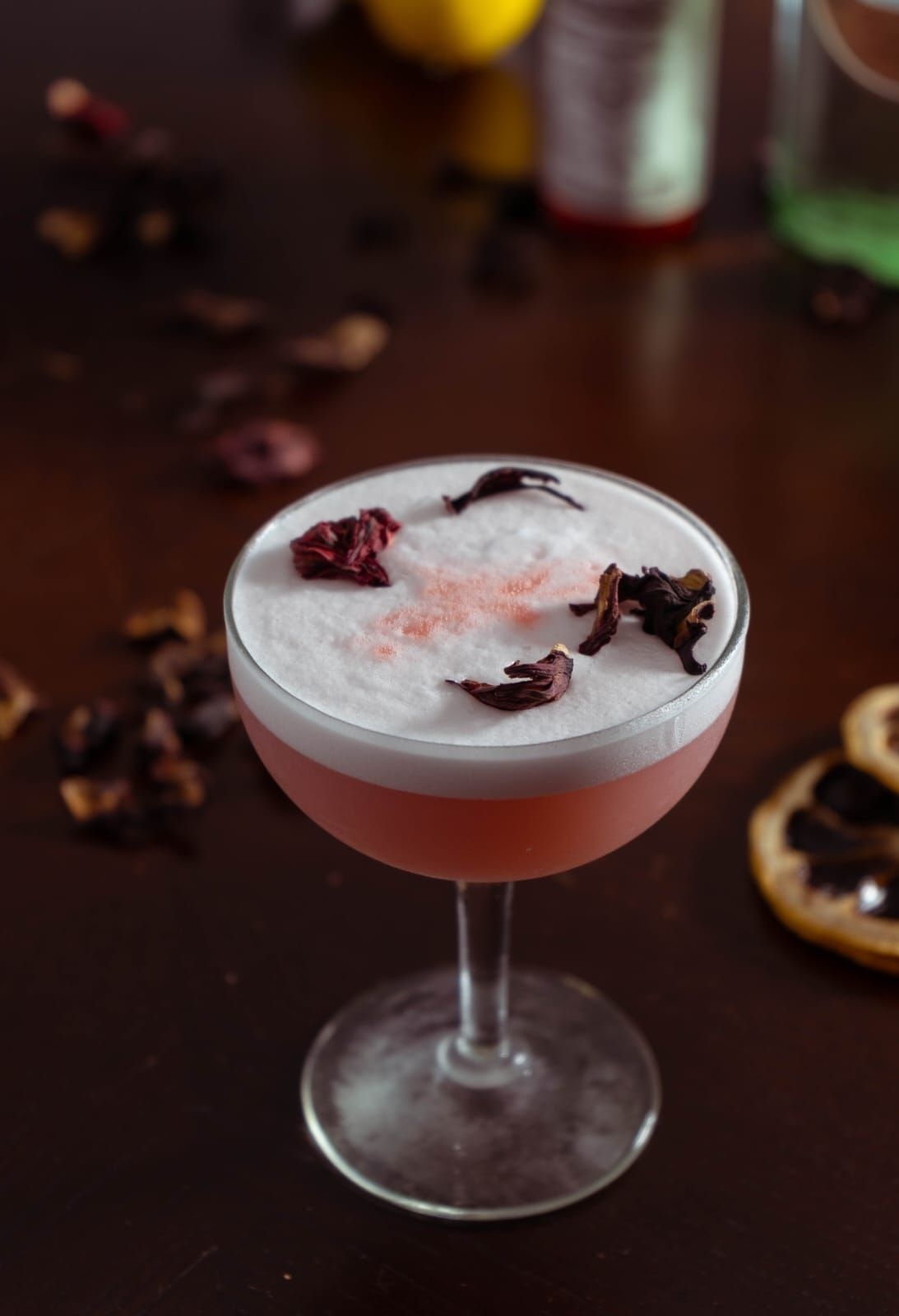 Hibiscus cocktail with velvety foam
