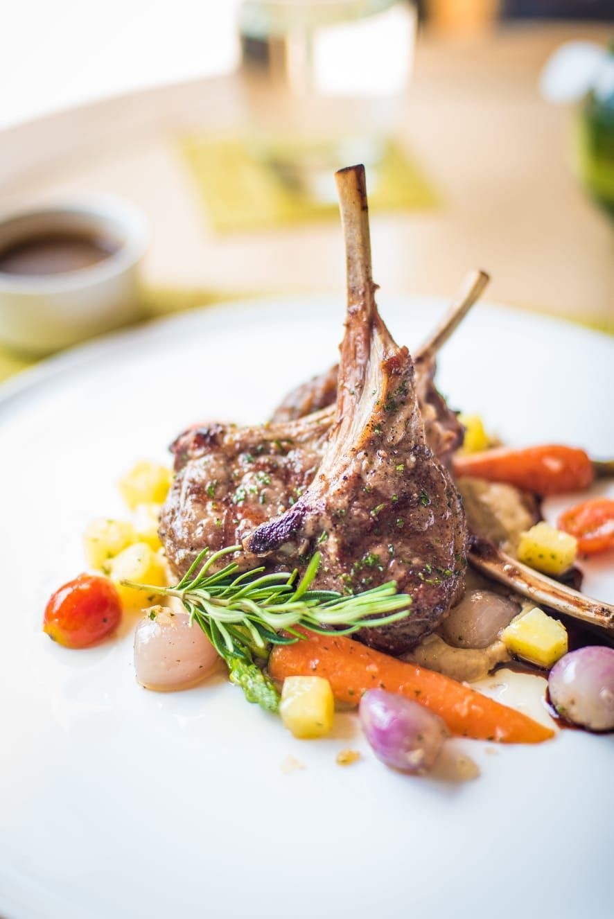 Roasted lamb chops with hearty vegetables