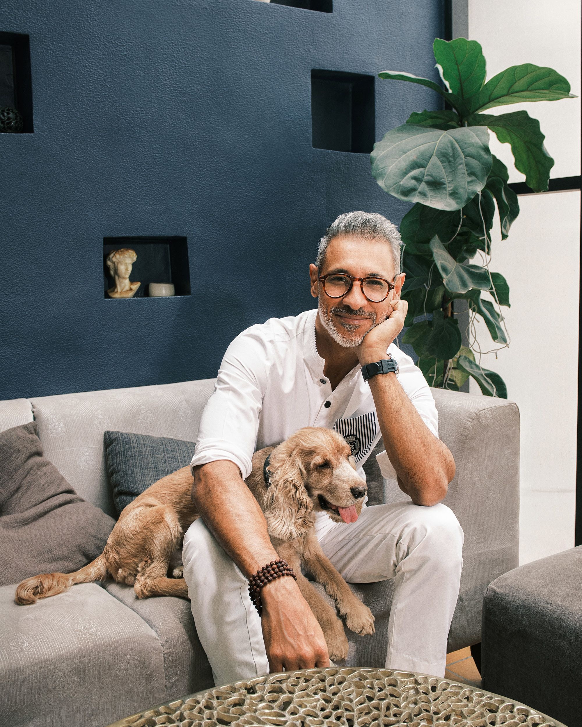 Designer Nikhil Mehra with his dog Julio