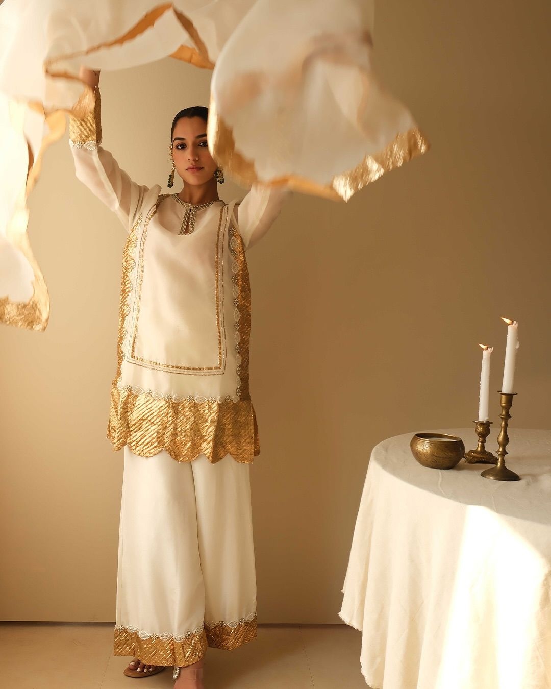 Indira Pearl Organza Kurta and Sharara by OhFab