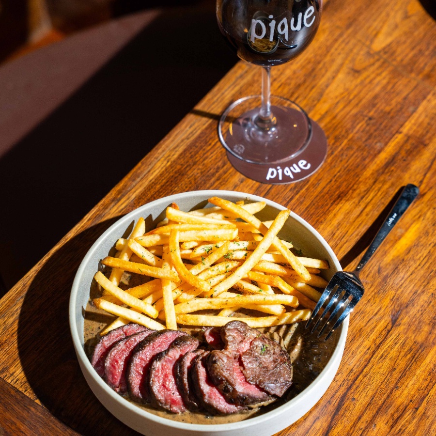 Steak and fries at Pique, a new wine bar off Horniman Circle