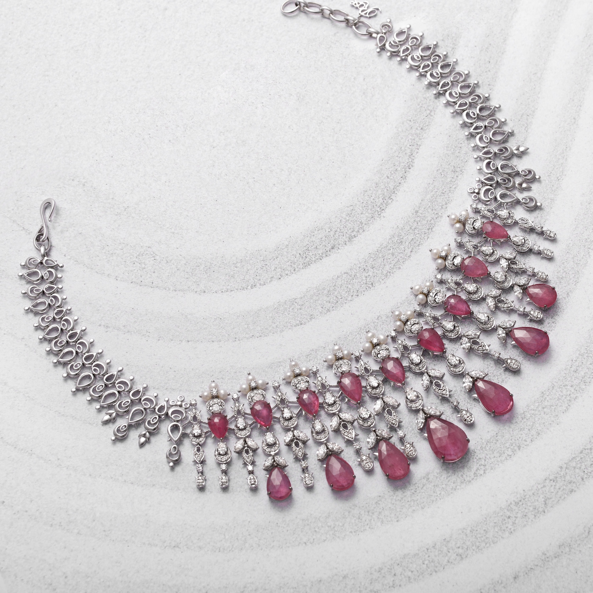 Ruby Diamond Pearl Bridal Necklace, Bridal Layering, The Nod Mag