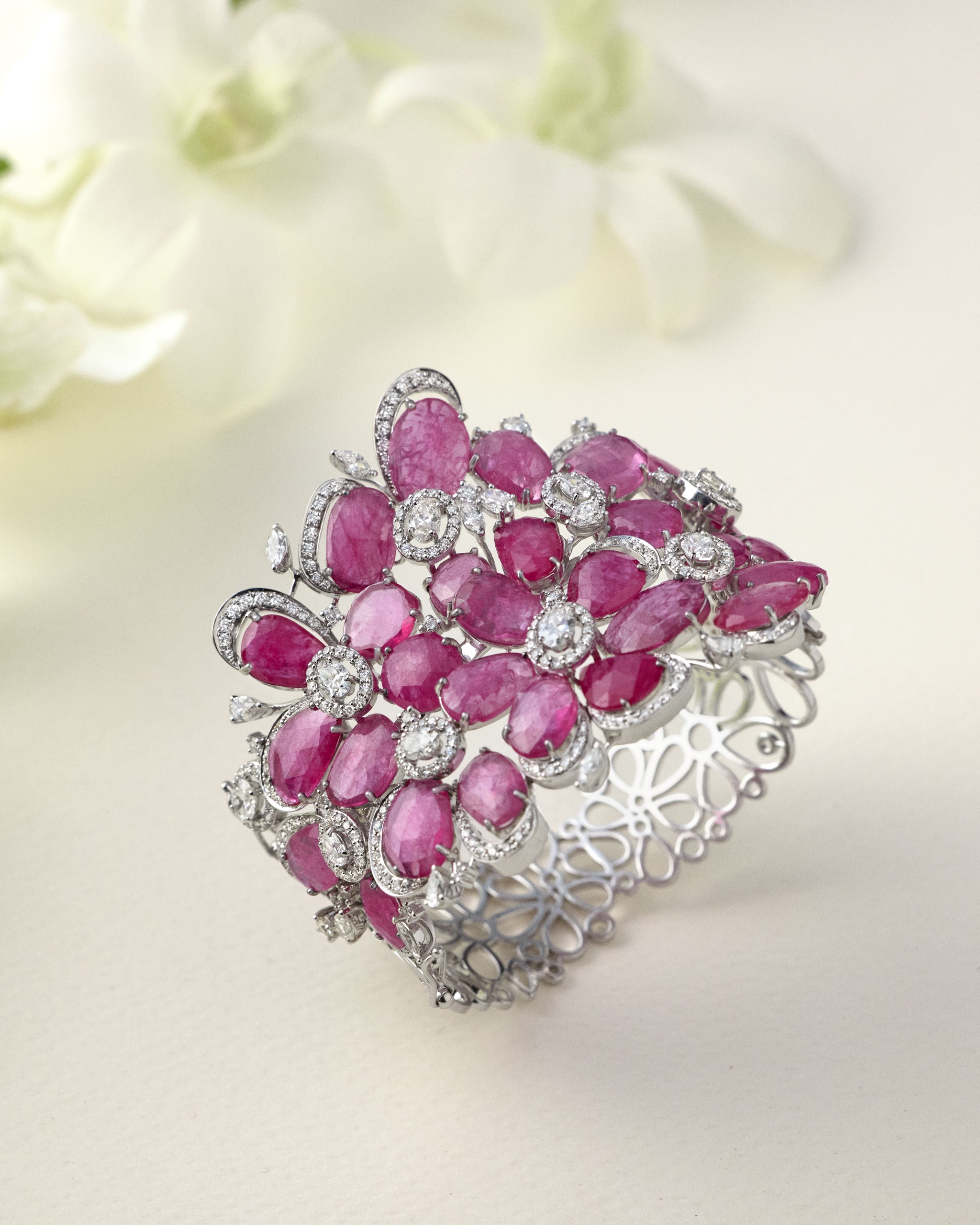 Ruby and Diamond Mazzo di Fiori Bracelet, Bridal Layering, The Nod Mag