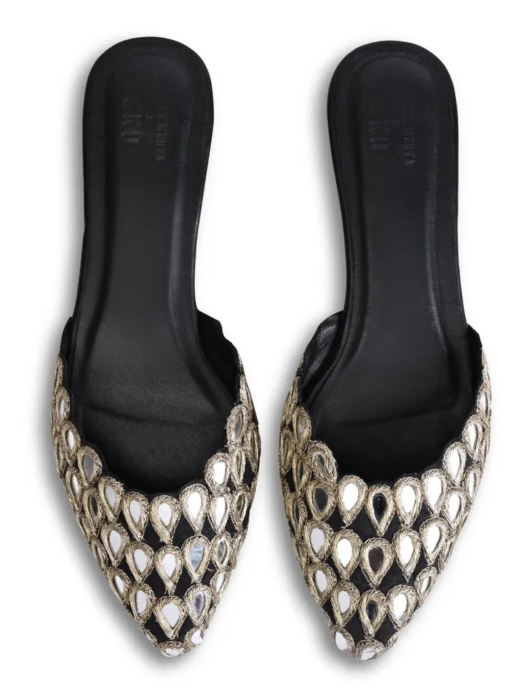Glimmering noir mules, Arpita Mehta X SKO