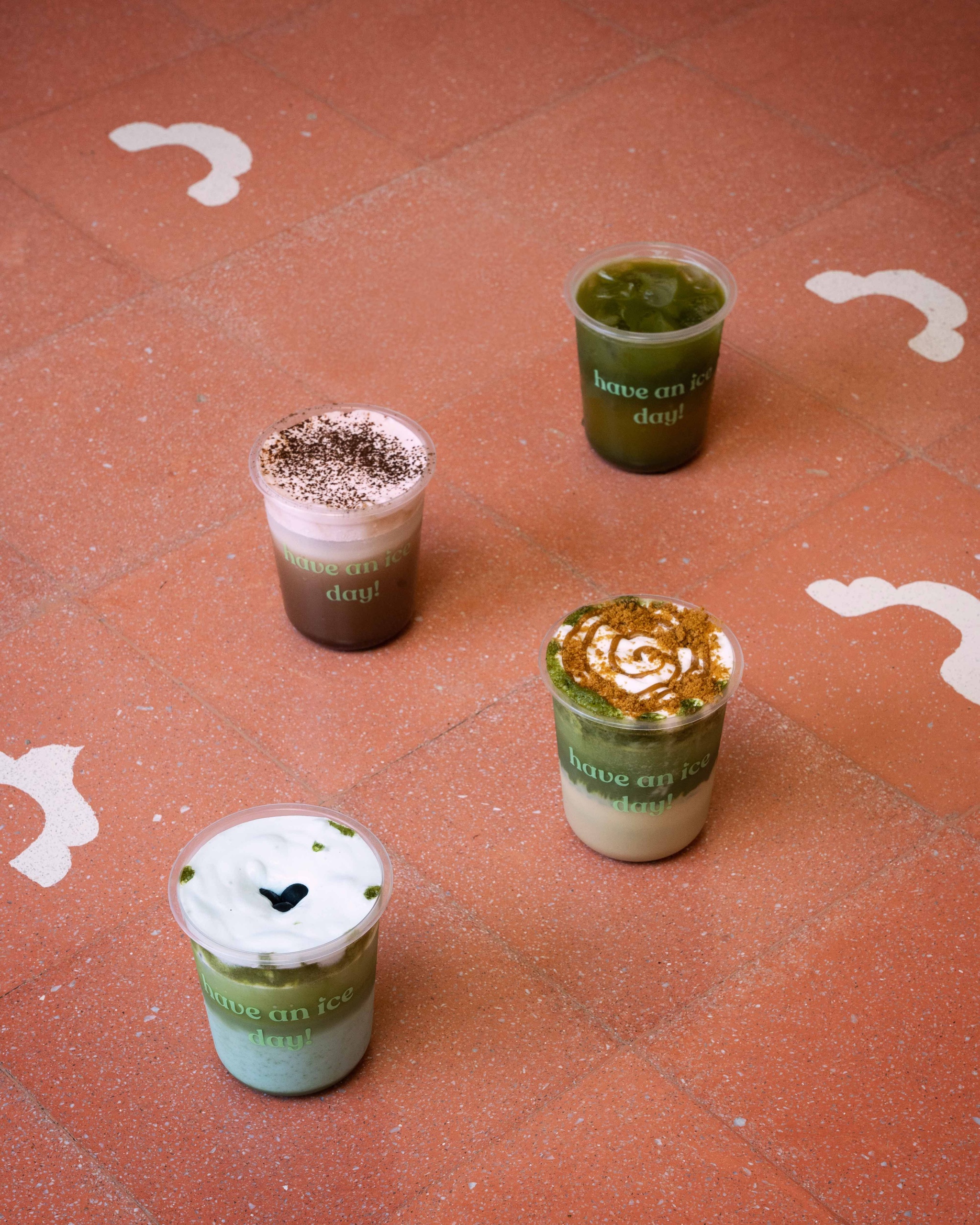 Iced matchas in flavours like tiramisu, lychee, and strawberry milk