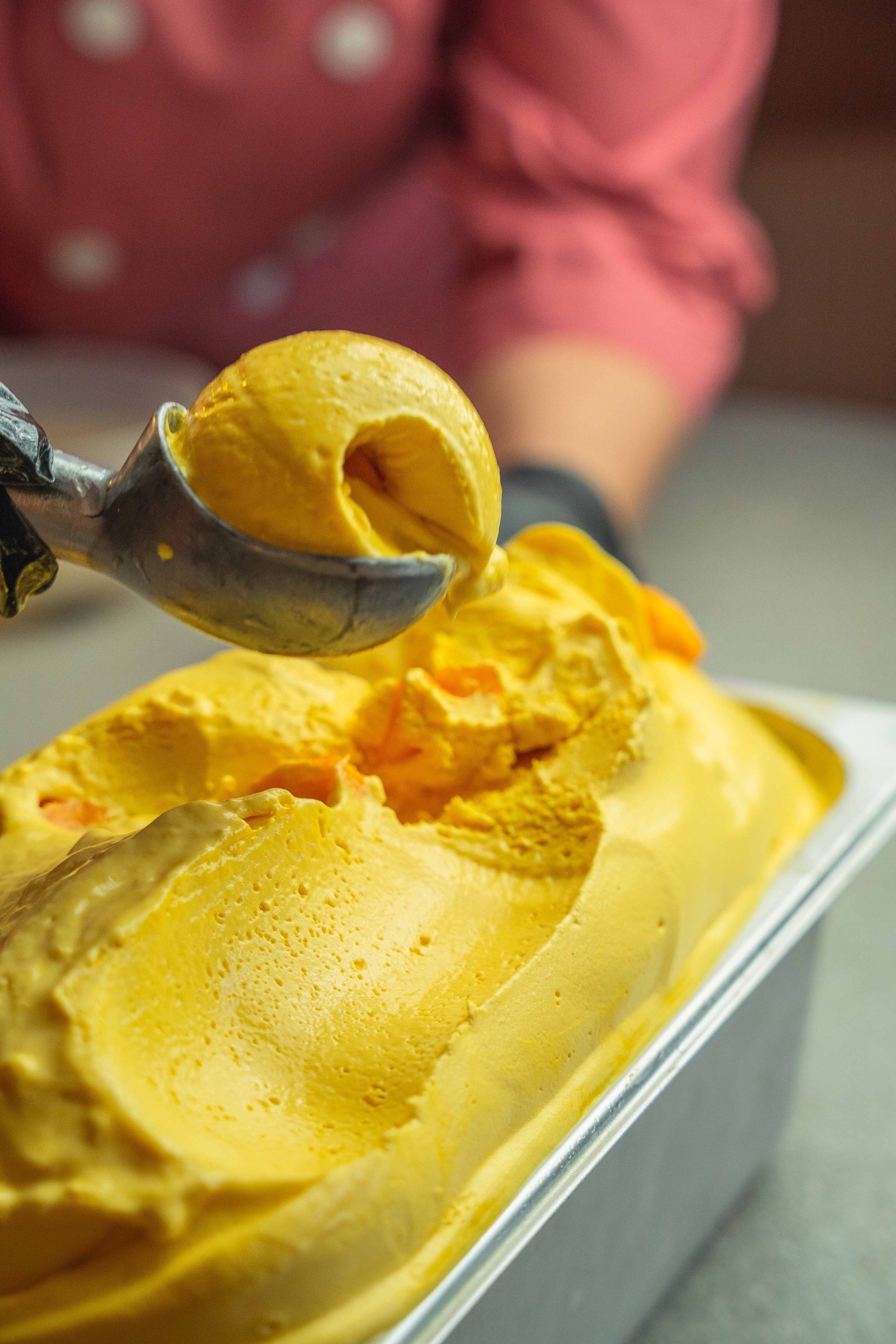 Small-batch artisanal mango gelato made fresh in-house
