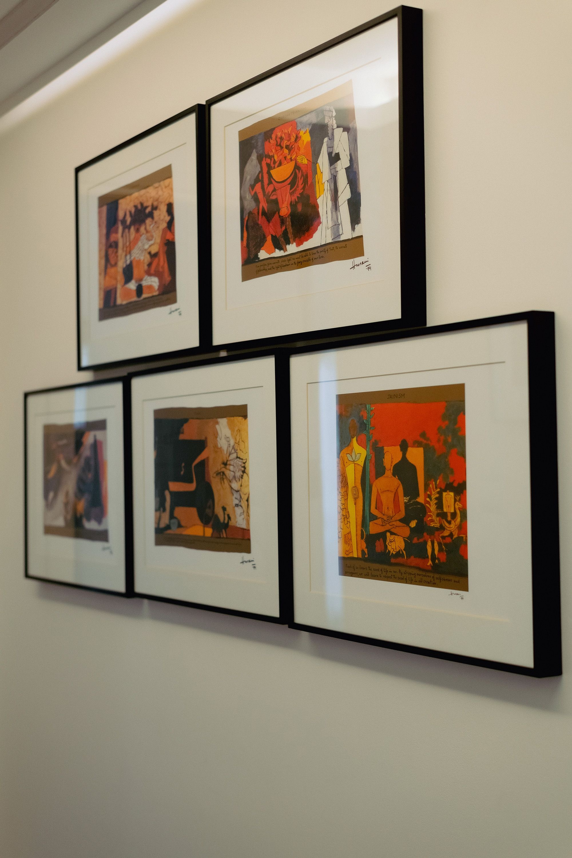 Artworks by MF Husain line the walls of designer Shweta Kapur's home